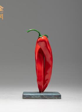 铜艺坊红红火火辣椒金属工艺品摆件仿真创意辣椒黄铜摆件家居装饰