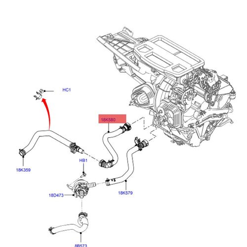 适用福特翼博 1.0T水箱回水管暖风水管出水管D4B118K580AA