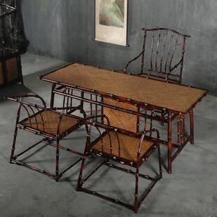 中式竹制筇竹家具明式长条茶桌圈椅太师椅家用茶几茶空间长方茶台