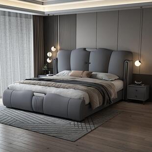 华民阁意式轻奢主卧大床高端大气现代简约双人真皮床豪华储物婚床