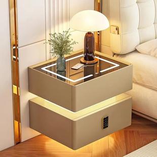 2024新款卧室悬浮床头柜实木轻奢智能无线充电带密码锁房间床边柜