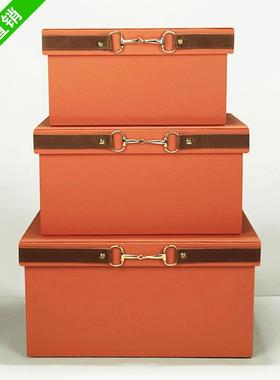 橙色样板房家居整理箱储物箱子大号皮质装饰摆件衣柜衣帽间收纳盒