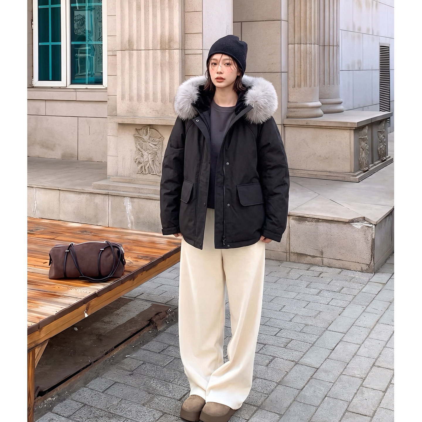 SIYU斯羽狐狸毛大毛领26冬羽绒服