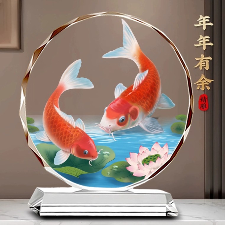 锦鲤水晶桌面摆件家居装饰客厅酒柜办公桌寓意招财乔迁送礼工艺品