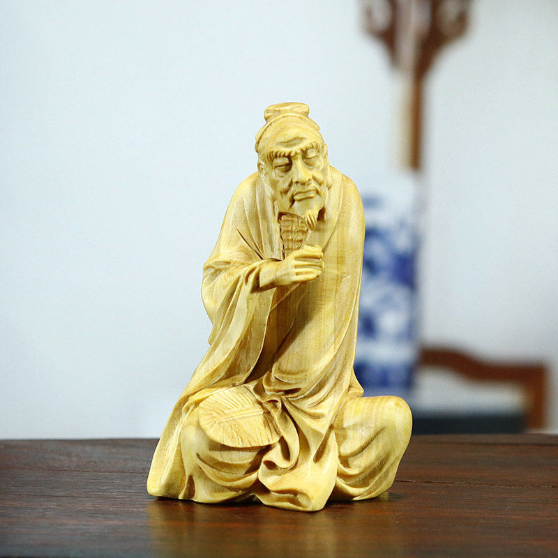黄杨木雕刻木质茶宠茶道陆羽品茶工艺品装饰品摆件把玩件收藏送礼