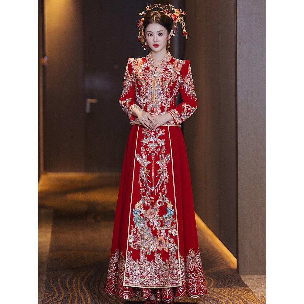 重工丝绒秀禾服婚服2026新款新娘结婚中式嫁衣小个子敬酒服出阁服