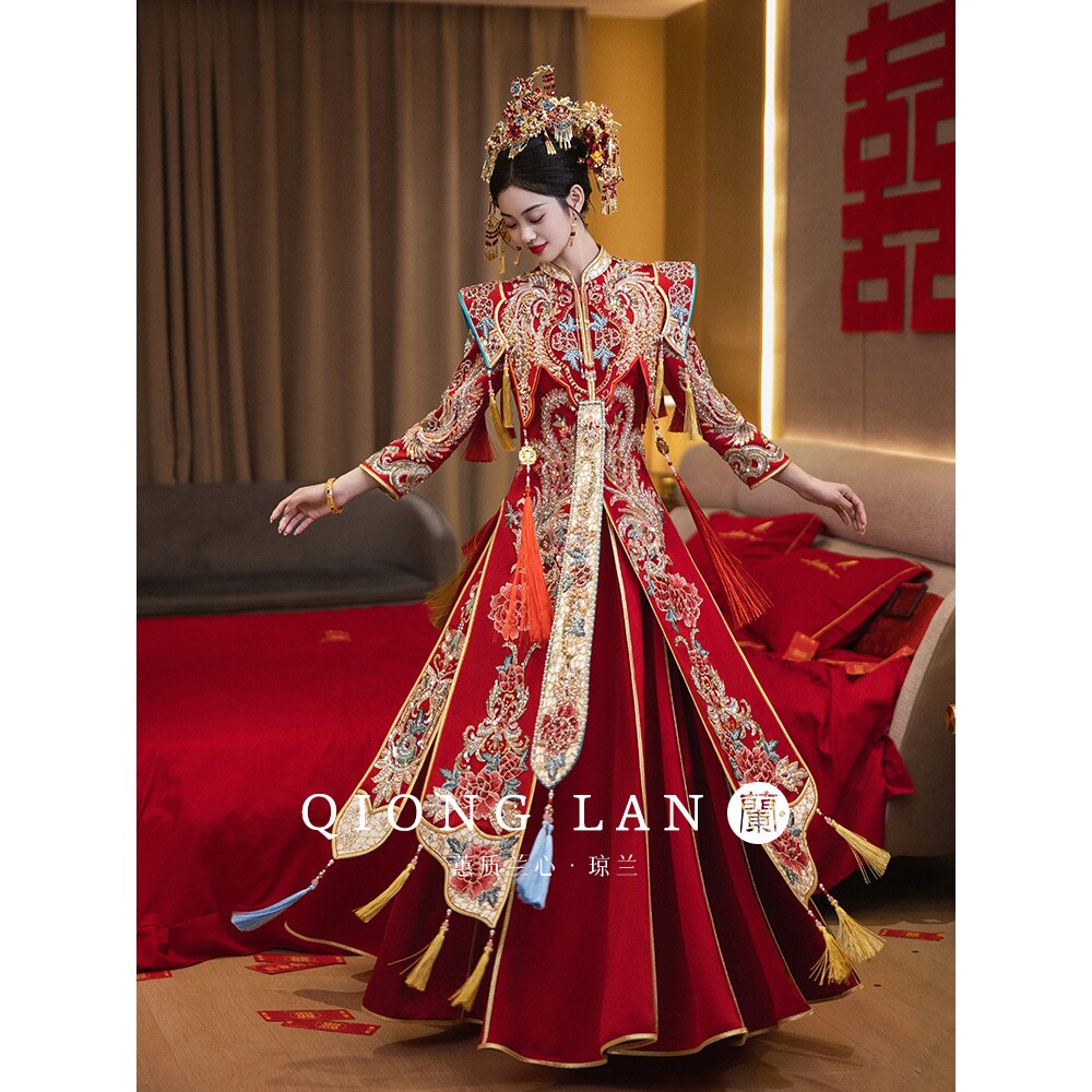 高端秀禾服2024新款结婚中式新娘服龙凤褂嫁衣凤冠霞帔中国风