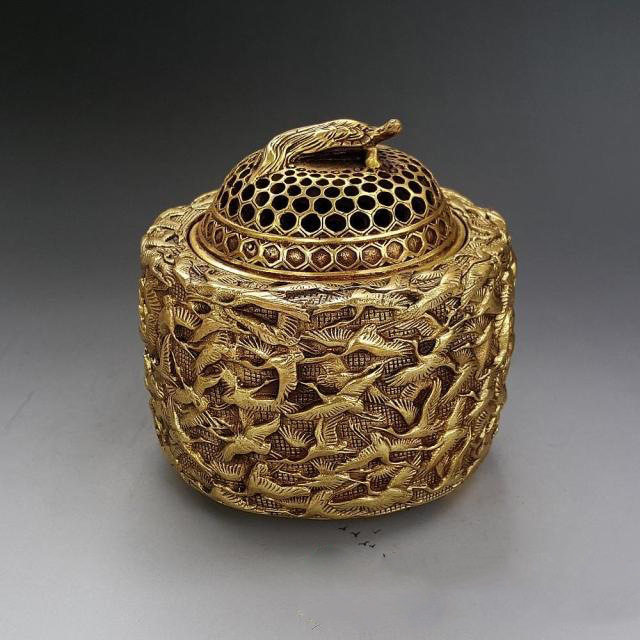 黄铜精品大号千鹤熏香炉摆件盘香炉古玩铜器仿古工艺品