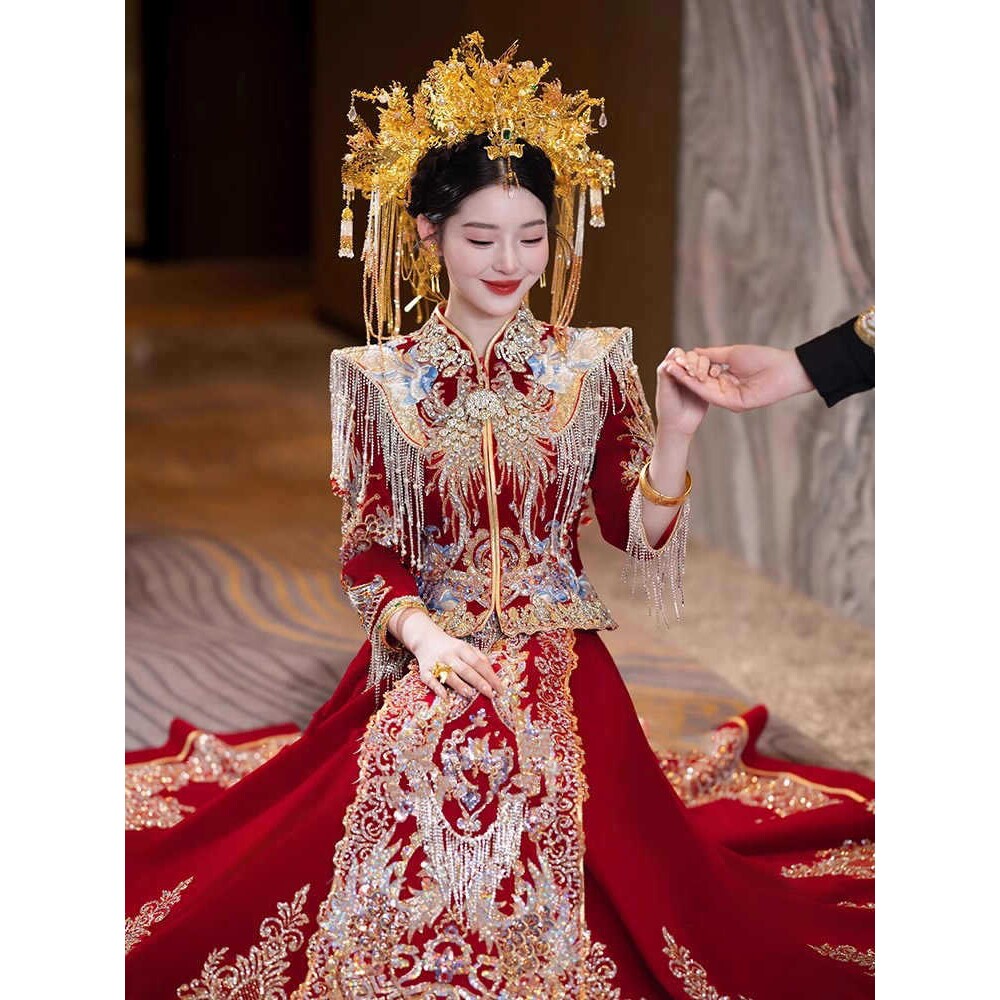 新娘婚礼丝绒秀禾服2025年秋季新款敬酒服女中式婚服秀禾嫁衣大摆