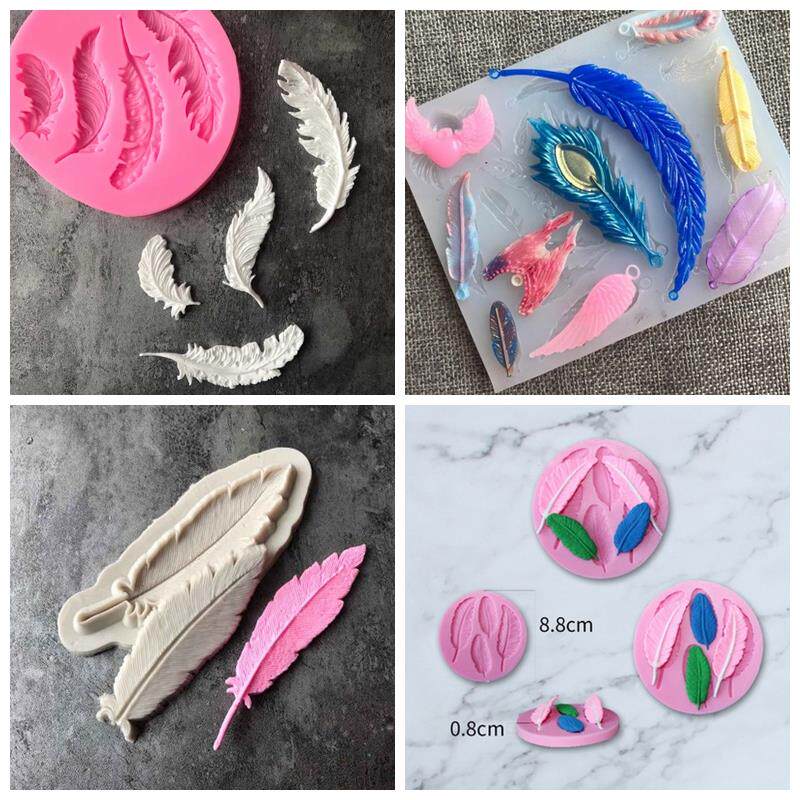 羽毛纹理印花模具硅胶巧克力模翻糖生日蛋糕装饰插牌diy烘焙工具