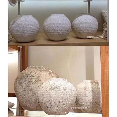 ZaraHome经典陶瓷花瓶复古做旧侘寂灰白花盆法式美学摆件花器