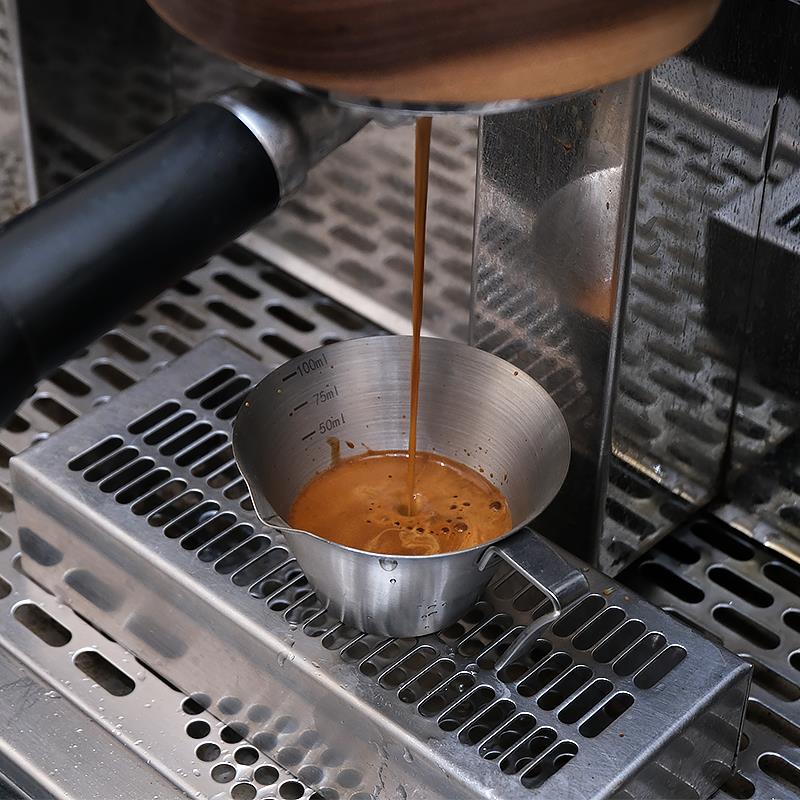 意式浓缩咖啡刻度杯子304不锈钢带把手espresso防烫萃取量杯100ml