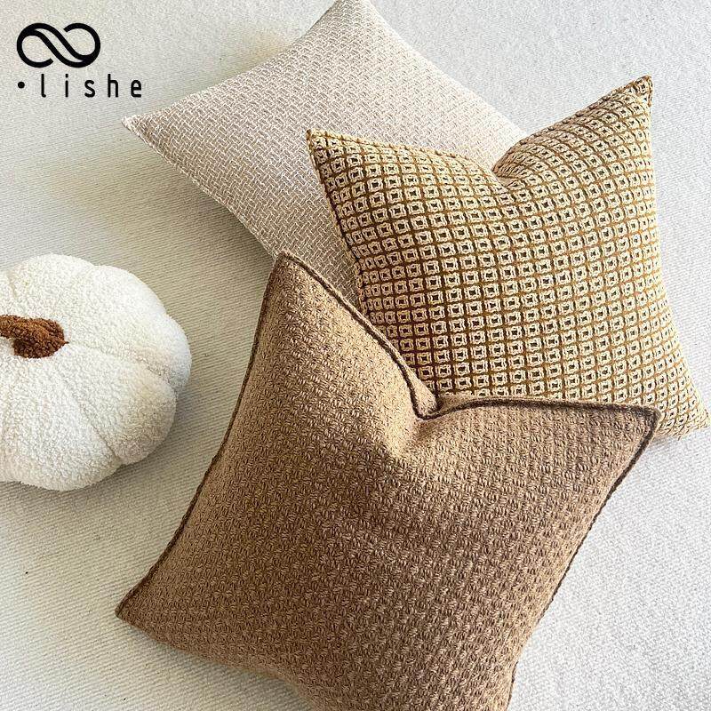中古抱枕套棕色格子客厅沙发抱枕靠枕床头装饰枕极简风新中式方枕