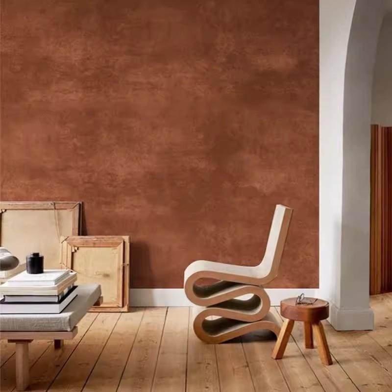 复古红褐色墙纸美式民宿客餐厅卧室墙布砖红色斑驳铁锈色纹理壁纸