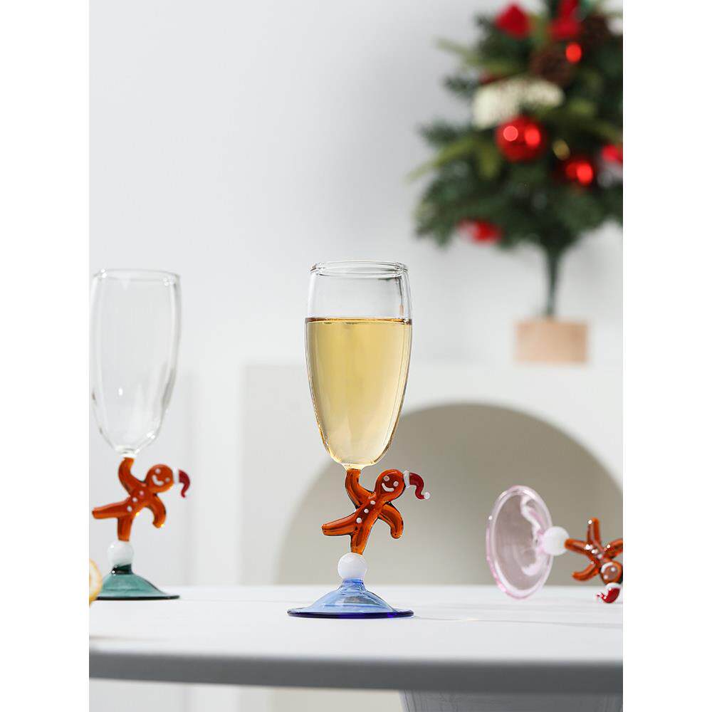 姜饼人可爱小酒杯玻璃杯红酒杯香槟高脚杯女生微醺酒杯圣诞礼物