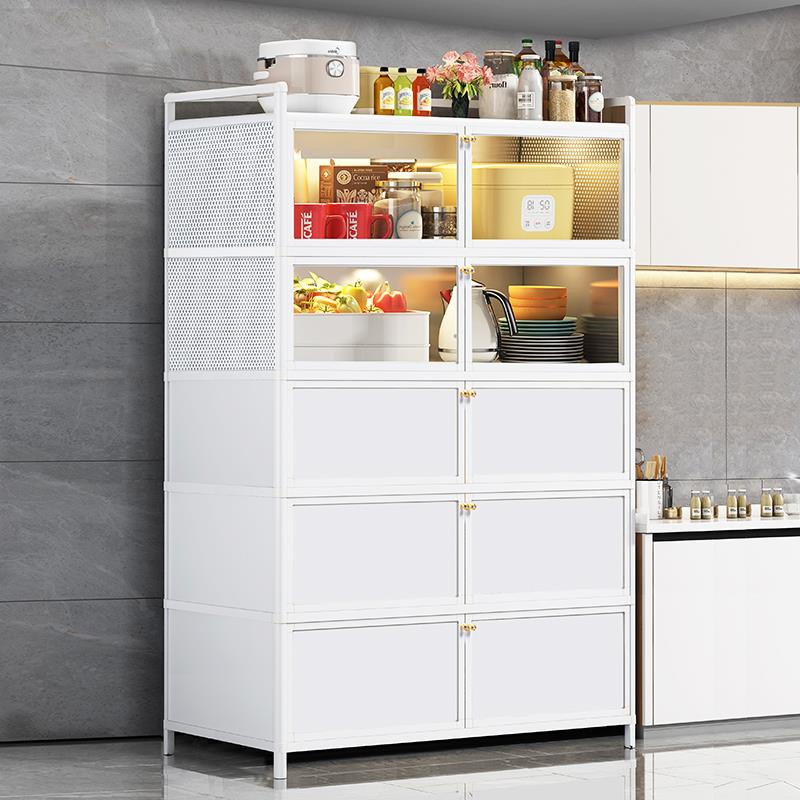 厨房置物架落地多层收纳柜子微波炉电器家用带门多功能橱柜储物柜