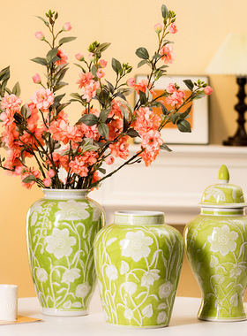 绿色复古陶瓷花瓶仿古新中式客厅桌面家居乔迁玄关插花摆件礼物