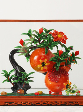 淄博琉璃摆件 创意琉璃水晶廖景客厅商用轻奢古法琉璃石榴花摆件