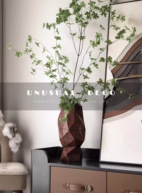 做旧复古仿皮革棕色树脂花瓶摆件诧寂风中古新中式家居装饰品用品