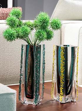 晶淳 现代艺术透明水晶琉璃摆件 创意样板间客厅餐桌玄关玻璃花瓶