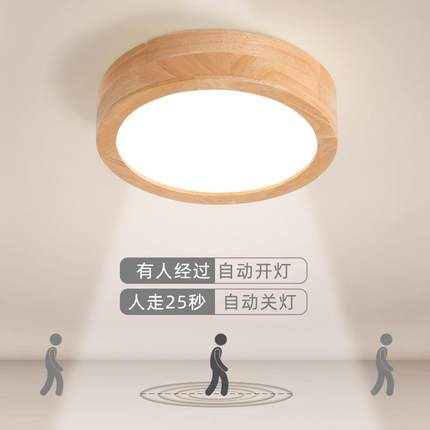 原木日式感应过道走廊吸顶灯自动雷达led楼道楼梯家用入户玄关灯