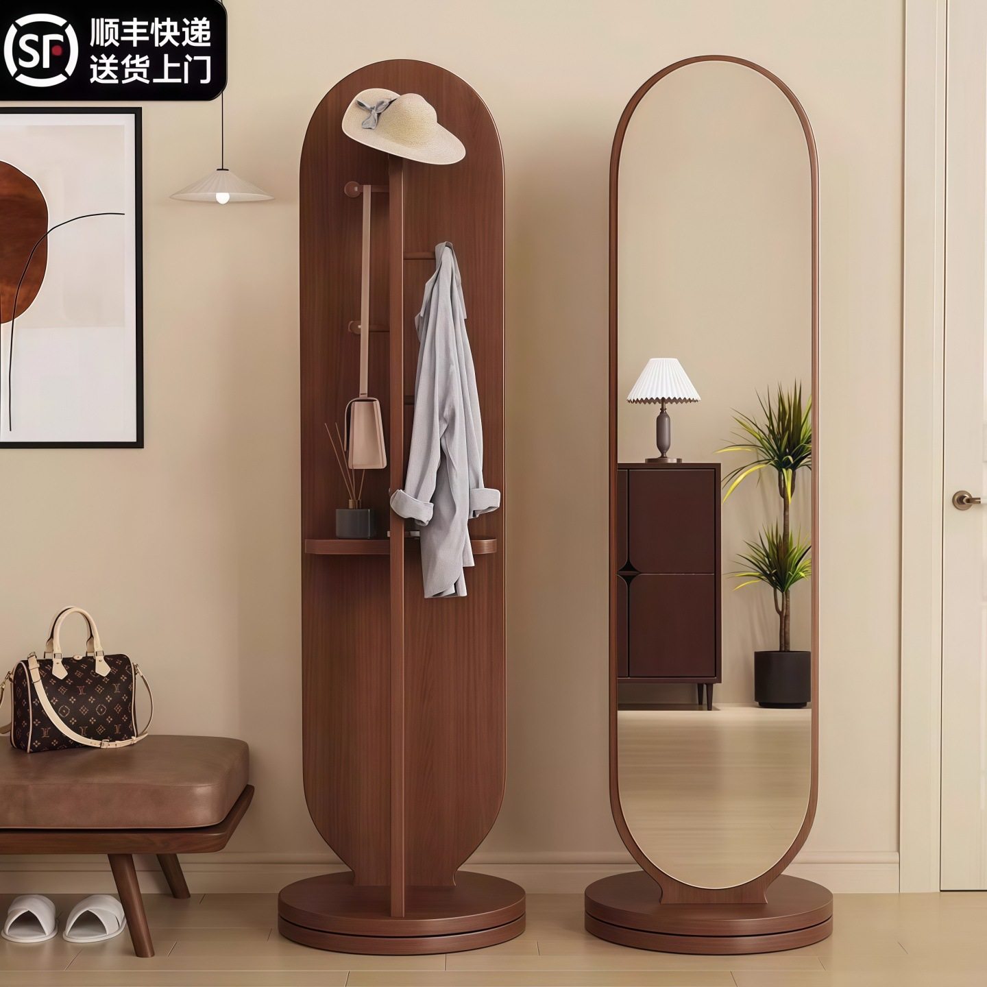 旋转立式可移动穿衣镜全身落地镜家用卧室挂衣帽架镜子一体试衣镜,住宅家具,穿衣镜,淘宝优惠券,粉丝福利购,淘宝优惠卷