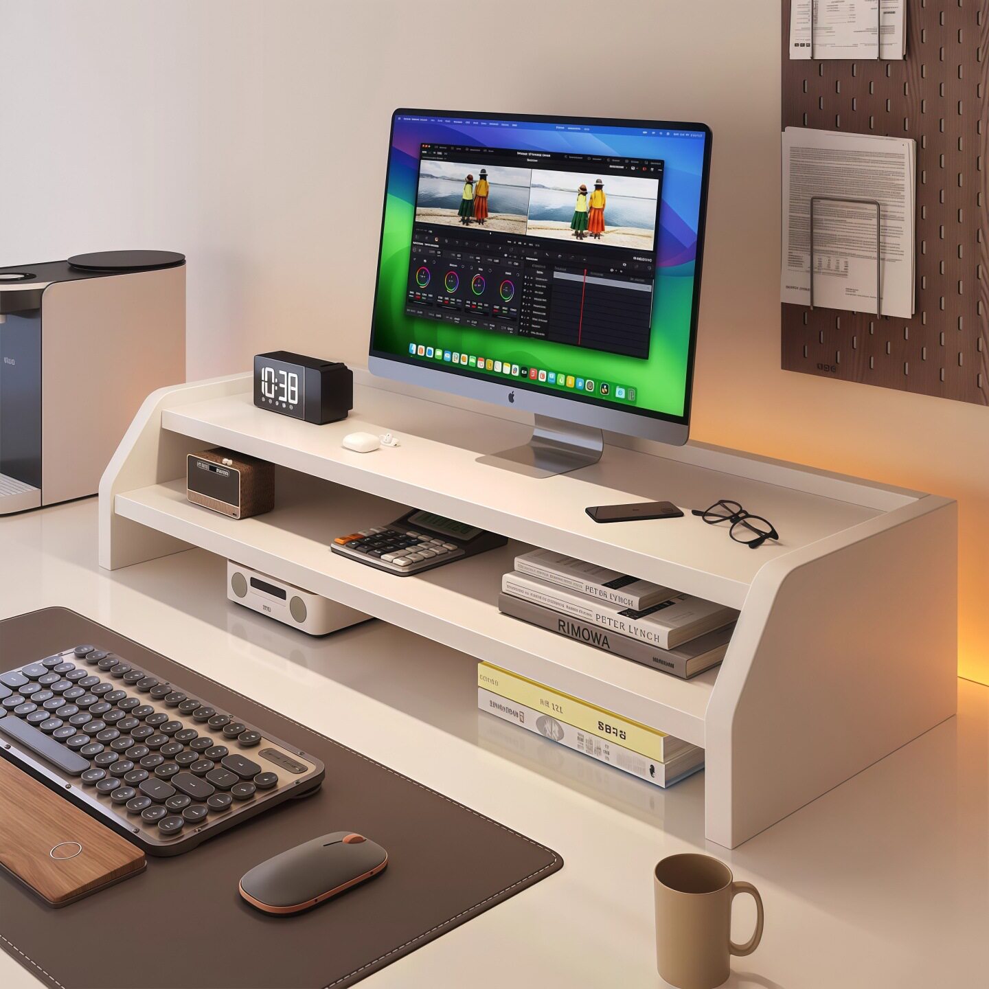 办公室桌工位双层电脑台式显示器桌面屏幕增高架带抽屉笔记本托架