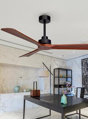 北欧现代简约无灯吊杆扇黑色白色实木叶片DC电机智能遥控风扇