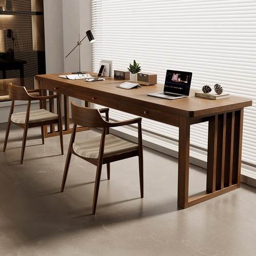 严选美式客厅大长书桌家用实木办公桌工作台书法桌学习靠窗长条桌