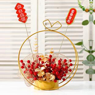 发财果仿真花红果冬青红果北美盆栽新年鲜花桌面摆件福桶花瓶