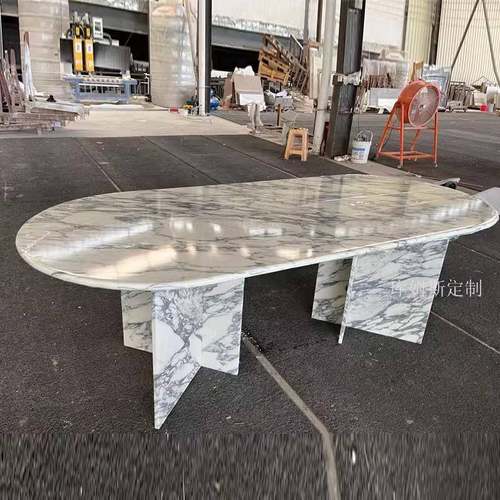 意大利欧式极简天然大理石餐桌现代别墅样板房西餐厅椭圆形餐桌
