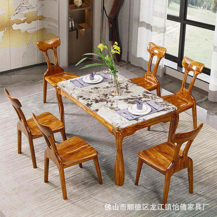 欧洛仕乌金木全实木大理石圆餐桌高档圆形中式圆桌家用高端餐桌椅