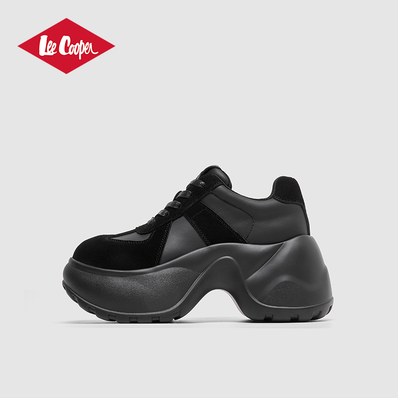 Lee Cooper厚底休闲鞋女2025新款秋冬时尚真皮7cm增高加绒老爹鞋