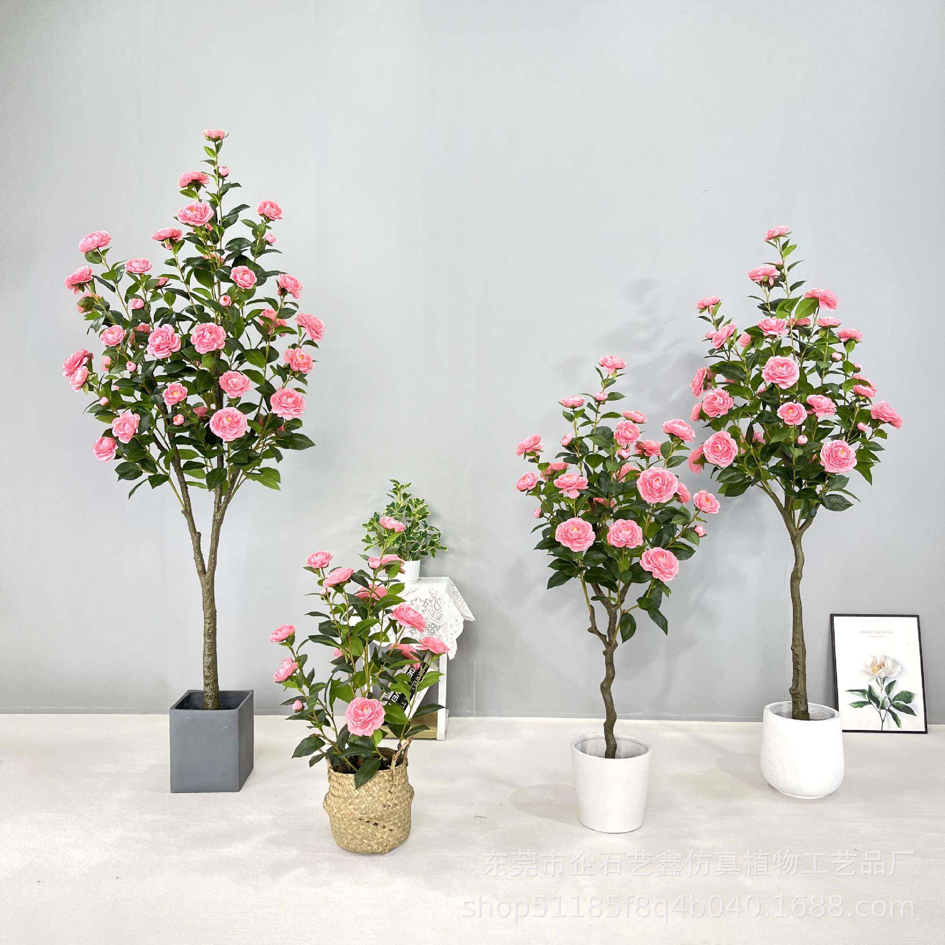 仿真茶花树山茶花人造绿植盆栽家居装饰落地植物婚庆茶花
