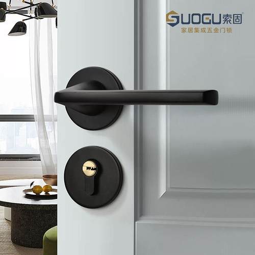 索固黑色门锁室内家用房间门锁磁吸静音卧室门把手分体锁具木门锁
