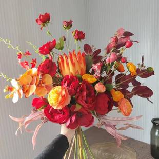 M311新中式 红色年宵花喜庆桌面开业暖居客厅仿真花绢花假花