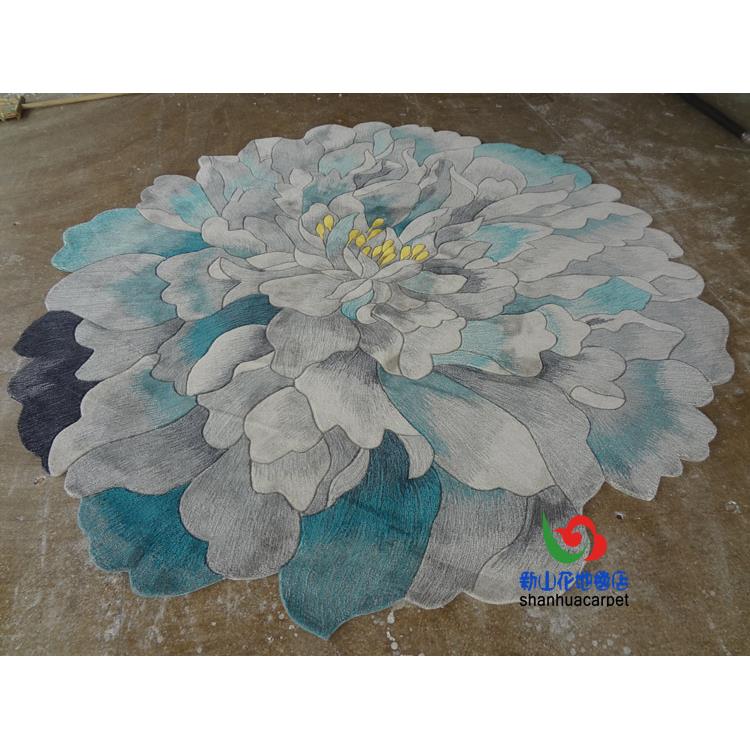 手工进口羊毛欧式田园牡丹花朵圆形法式客厅茶几地毯书桌椅子卧室