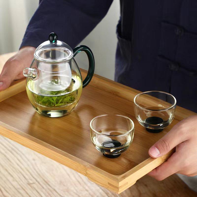 玻璃壶绿茶壶多色把手壶耐高温可煮小壶红茶泡茶壶龙胆壶简约茶具