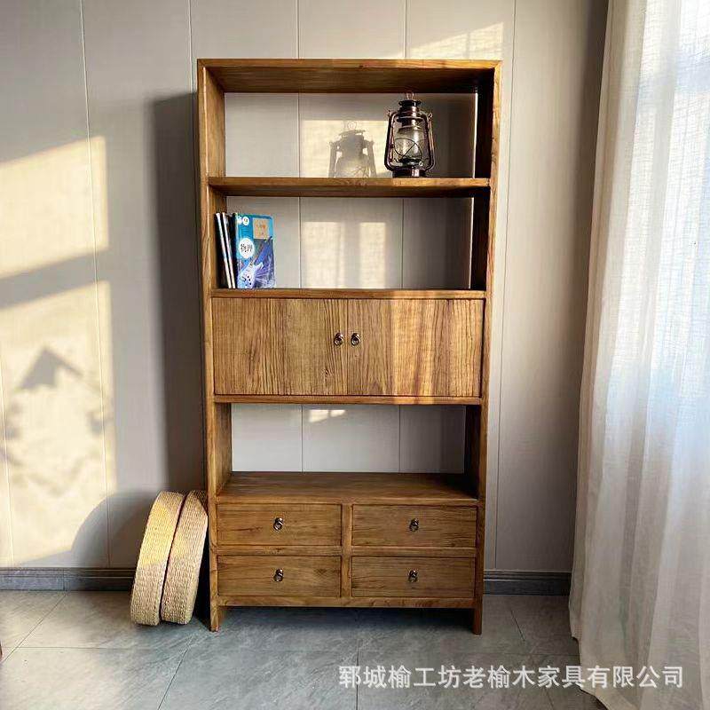 老榆木书柜家用长方形展示柜榆木家具斗柜多层办公室文件柜卧室书