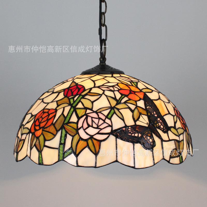 跨境蒂凡尼田园蝴蝶玫瑰花吊灯复古酒吧楼梯过道走廊玄关餐厅灯具