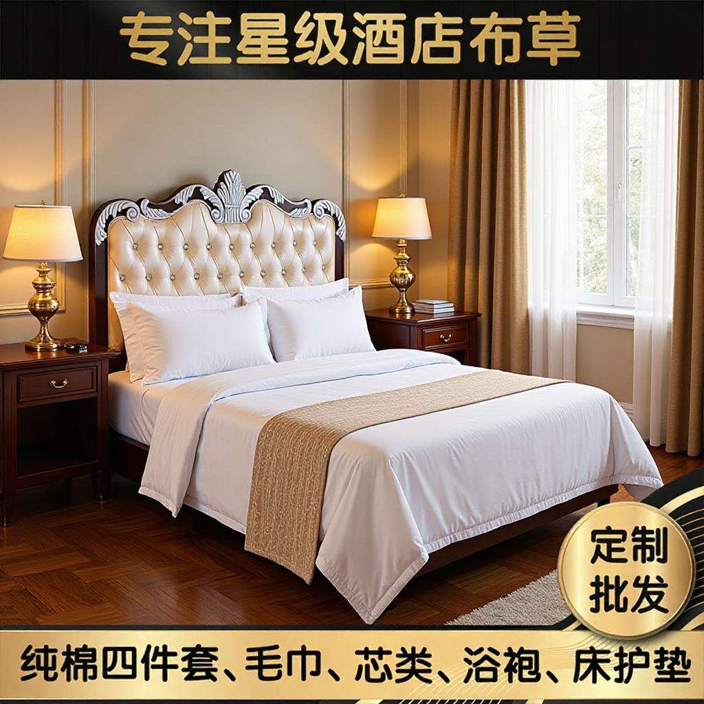 酒店布草 纯棉白色酒店四件套宾馆床品酒店床单被套民宿四件套