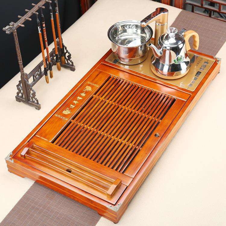 茶盘厂家直销 茶具套装四合一 精品实木柯木茶台年年有余马到功成