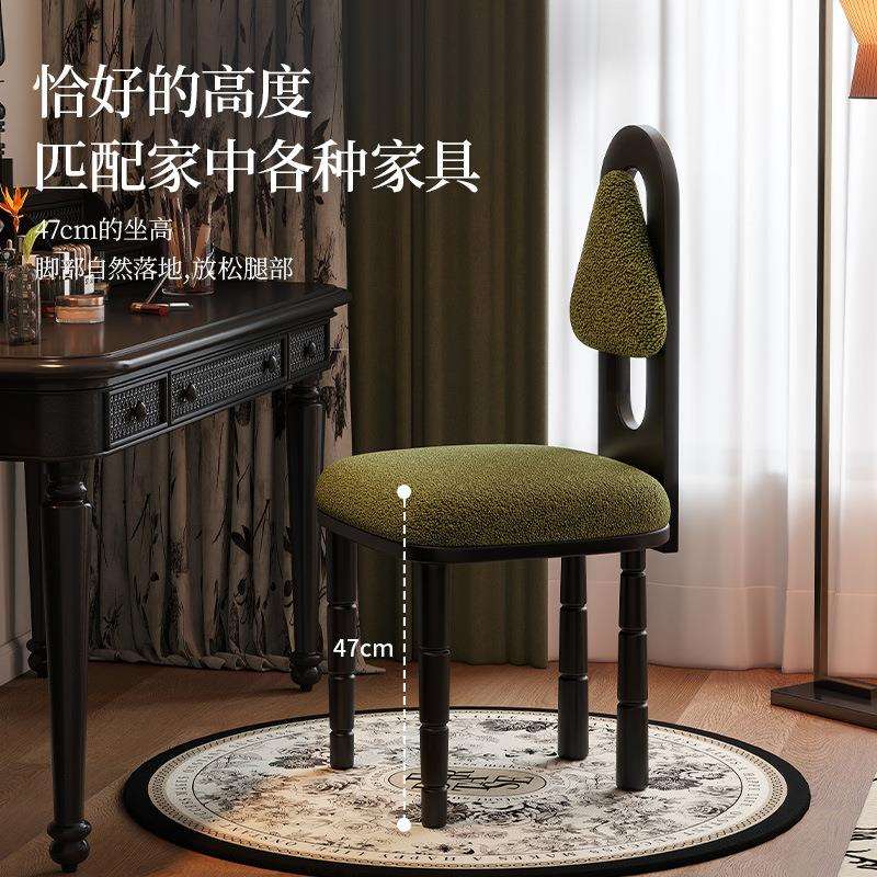 中古风卧室化妆凳法式复古梳妆椅轻奢休闲椅子卧室靠背椅带坐垫凳