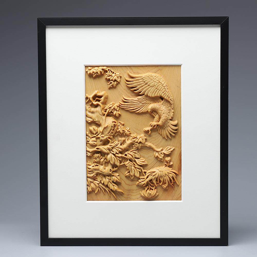 崖柏木雕中式雄鹰装饰画 鹏程万里大鹏展翅办公室玄关挂画工艺品
