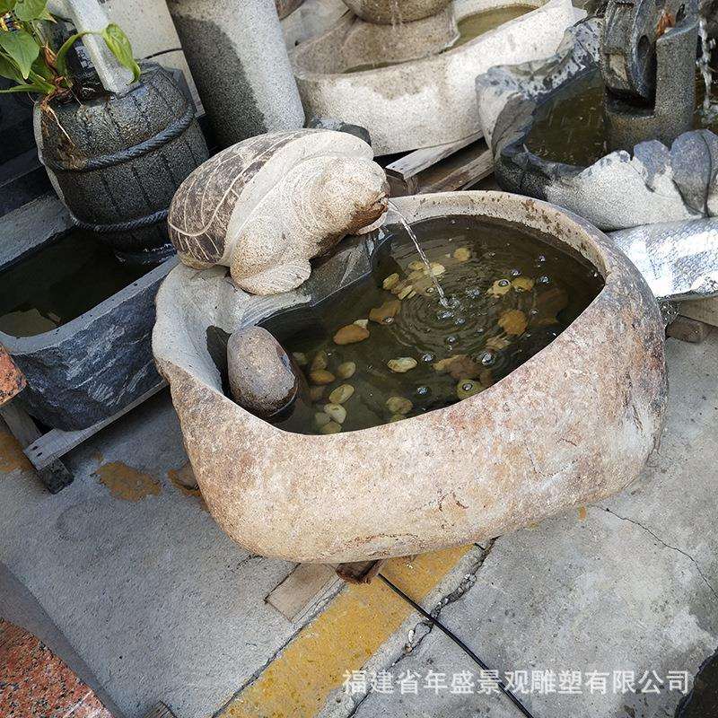 石雕厂家 花园小喷泉 大理石乌龟流水鱼缸园林造景装饰