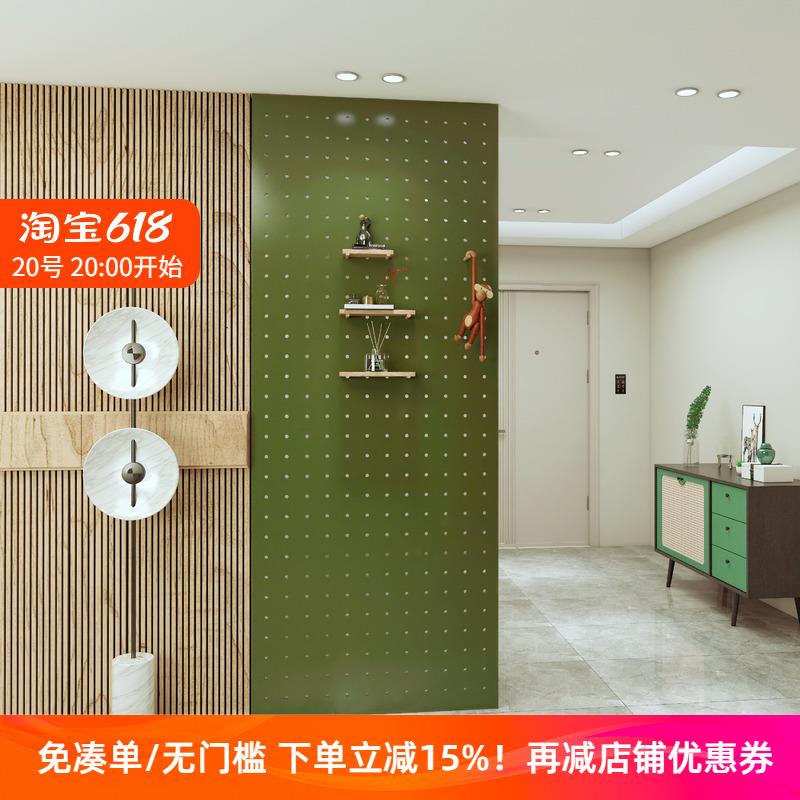 L7定 制绿色洞洞板入户墙面收纳墙 定 做玄关墙上异形木质挂板展