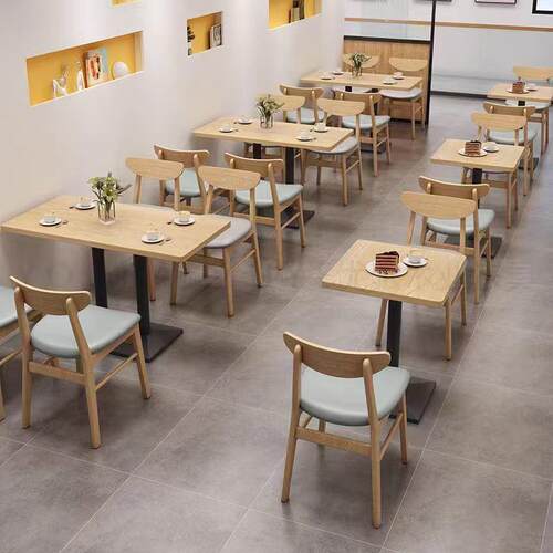 汉堡寿司店水饺面馆食堂小吃奶茶店实木快餐餐桌椅套装餐桌