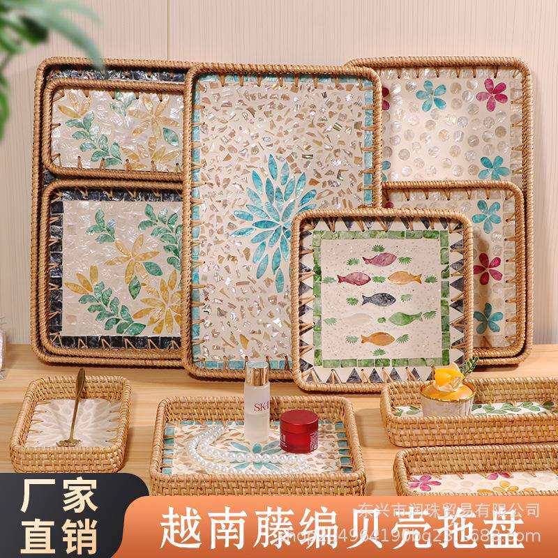 越南秋藤编托盘工艺质朴藤条搭配多趣图案成为家居中实用又亮眼盘