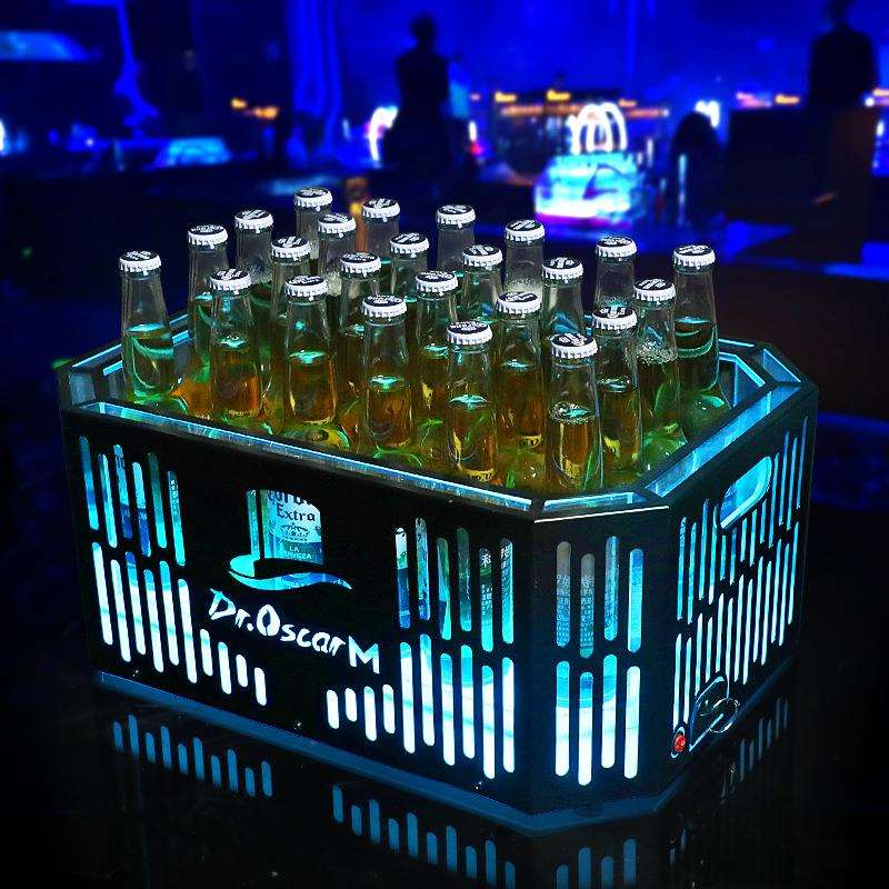 酒吧发光啤酒框铁艺条纹KTV商用香槟红酒箱轻奢大号双层加厚冰桶