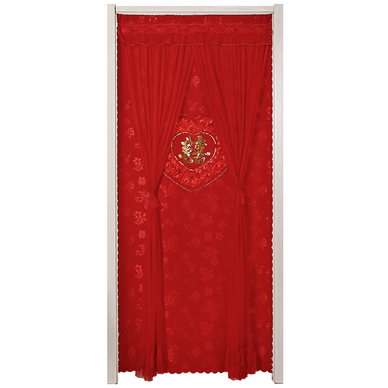婚庆用品结婚喜字婚房喜庆v大红门帘防蚊纱帘蕾丝帘隔断帘家用长